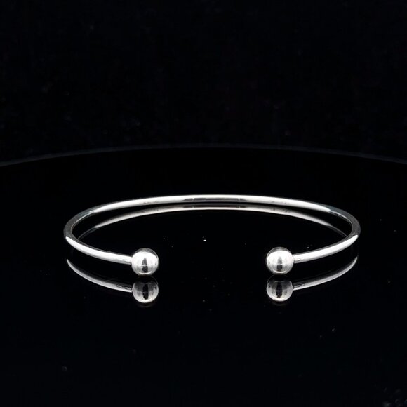 925 Sterling Silver Cuff Bangle Bracelet Size 6.25 inches Screw Ball Ends - Picture 1 of 8